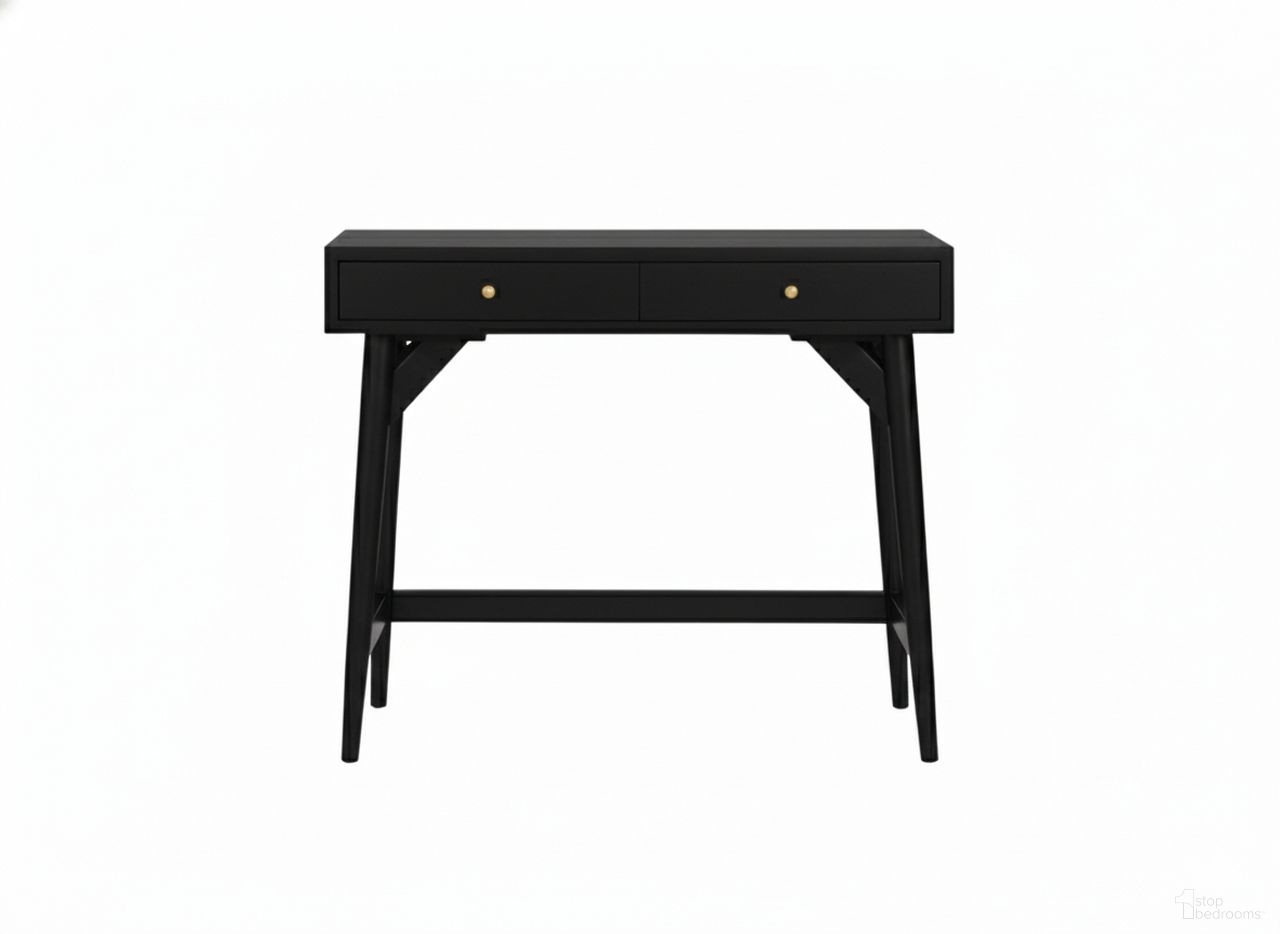 The appearance of Flynn 30 Inch Mini Desk In Black designed by Alpine in the transitional interior design. This black piece of furniture was selected by 1StopBedrooms from Flynn Collection to add a touch of cosiness and style into your home. Sku: 966BLK-95. Material: Mahogany.