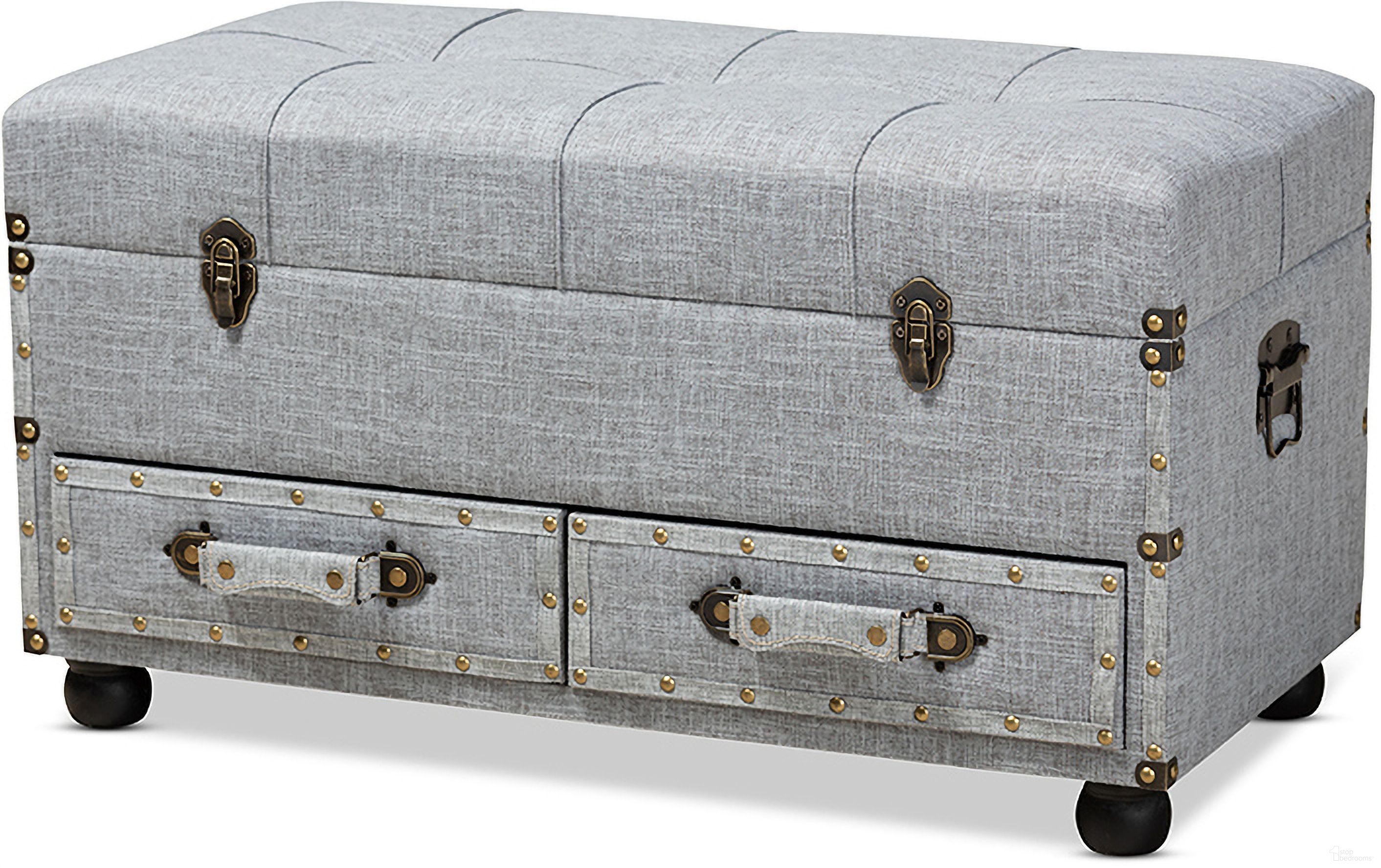Flynn Modern Transitional Grey Fabric Upholstered 2-Drawer Storage Trunk Ottoman