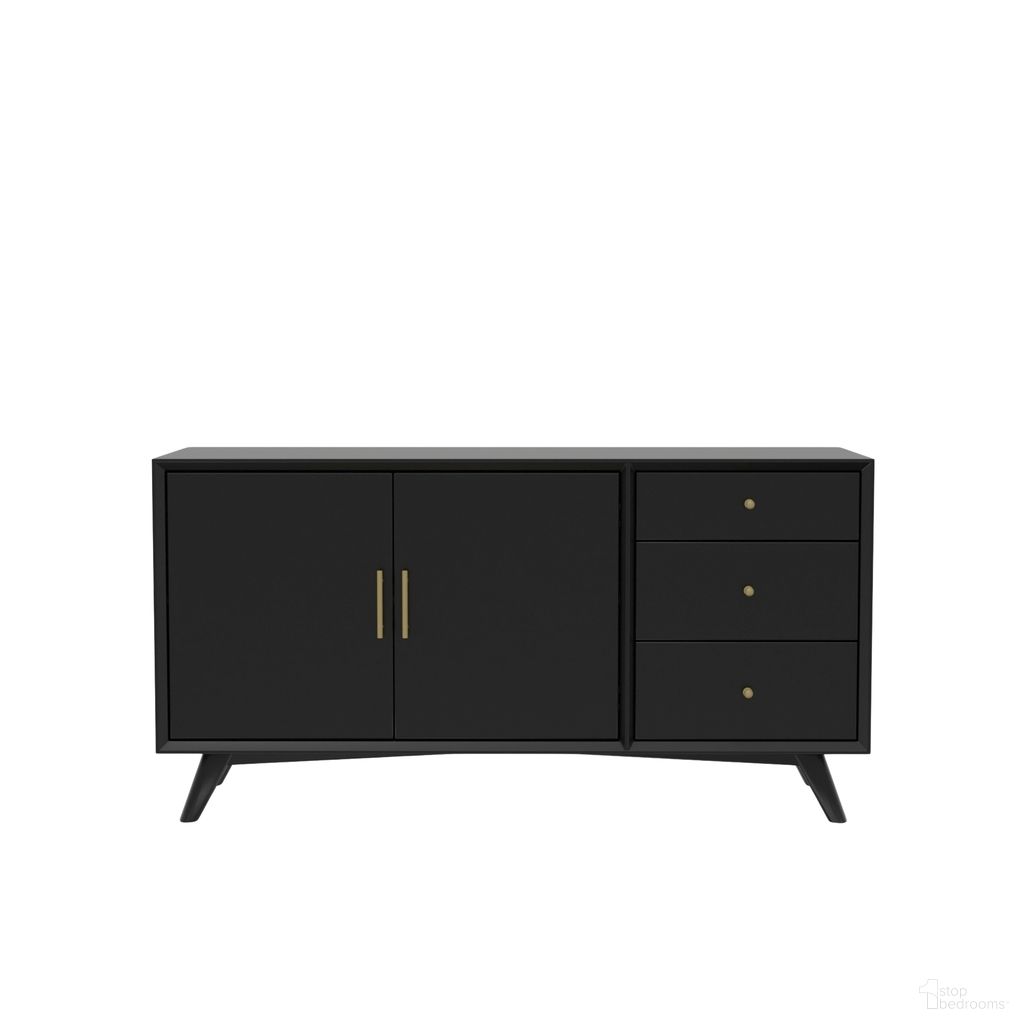The appearance of Flynn Sideboard In Black designed by Alpine in the transitional interior design. This black piece of furniture was selected by 1StopBedrooms from Flynn Collection to add a touch of cosiness and style into your home. Sku: 966BLK-64. Material: Mahogany.