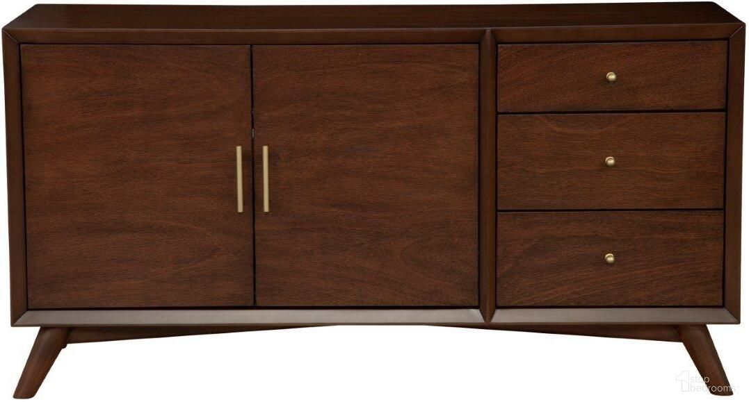 The appearance of Flynn Sideboard In Walnut designed by Alpine in the transitional interior design. This walnut piece of furniture was selected by 1StopBedrooms from Flynn Collection to add a touch of cosiness and style into your home. Sku: 966WAL-64. Material: Mahogany.