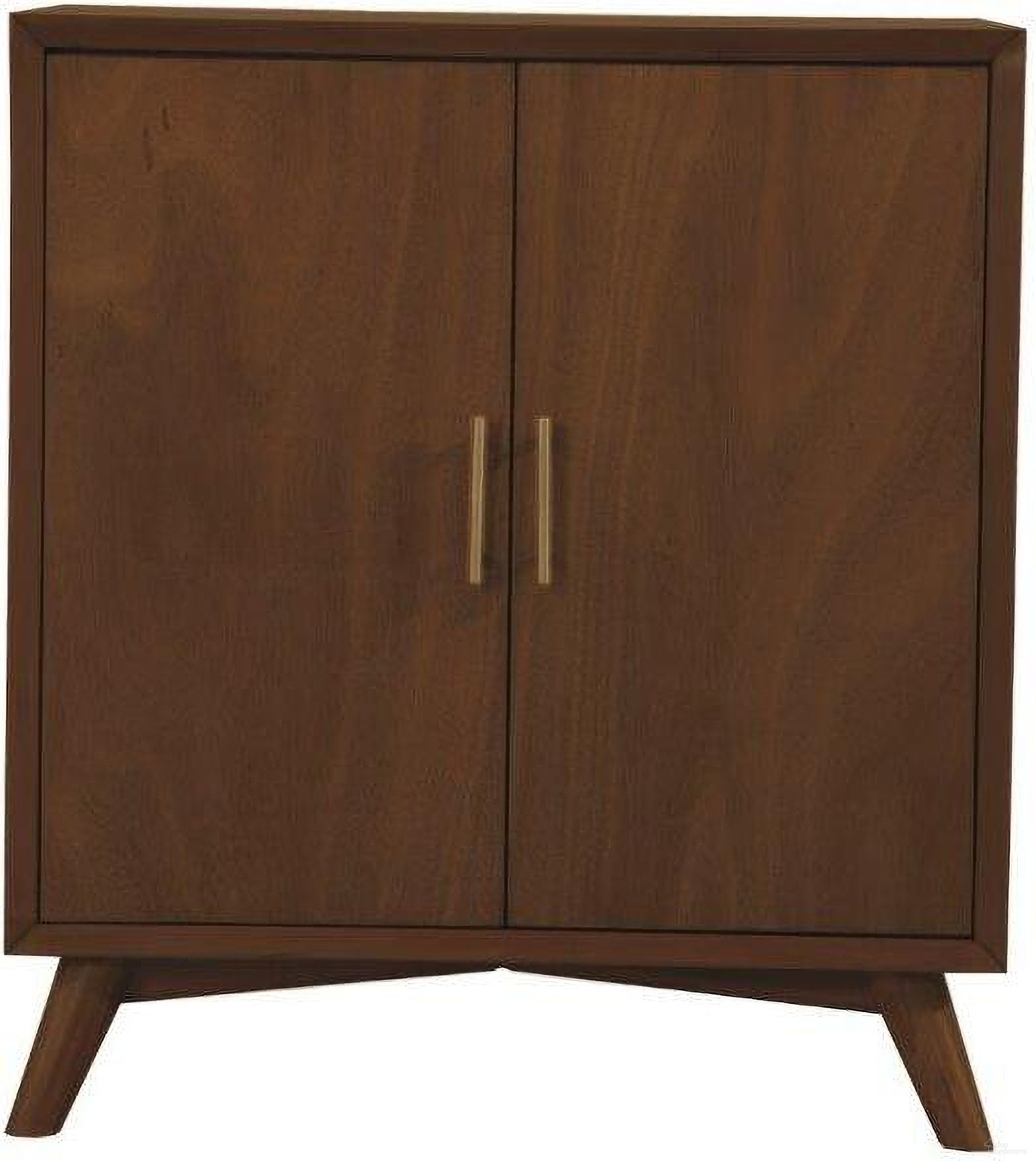 The appearance of Flynn Small Bar Cabinet In Walnut designed by Alpine in the transitional interior design. This walnut piece of furniture was selected by 1StopBedrooms from Flynn Collection to add a touch of cosiness and style into your home. Sku: 966WAL-17. Material: Mahogany.
