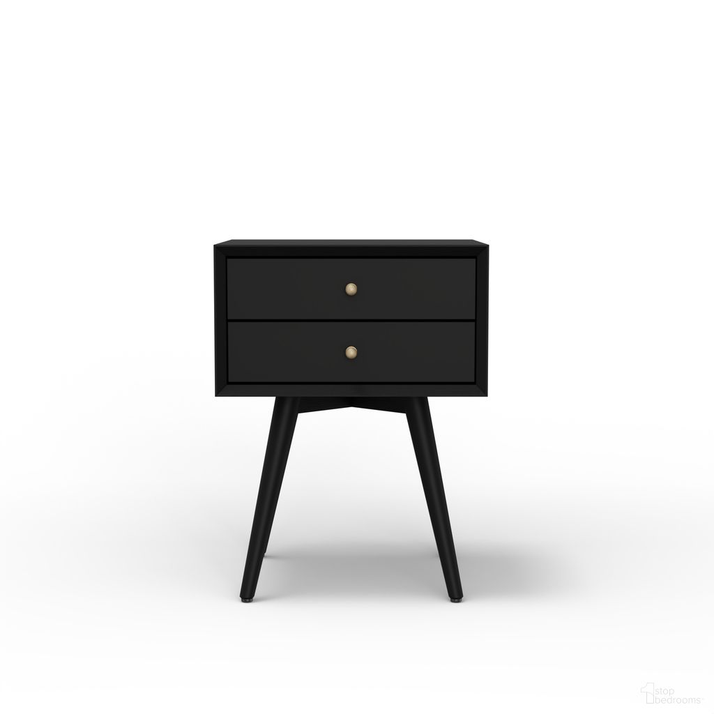 The appearance of Flynn Small Nightstand In Black designed by Alpine in the transitional interior design. This black piece of furniture was selected by 1StopBedrooms from Flynn Collection to add a touch of cosiness and style into your home. Sku: 966BLK-32. Material: Mahogany.