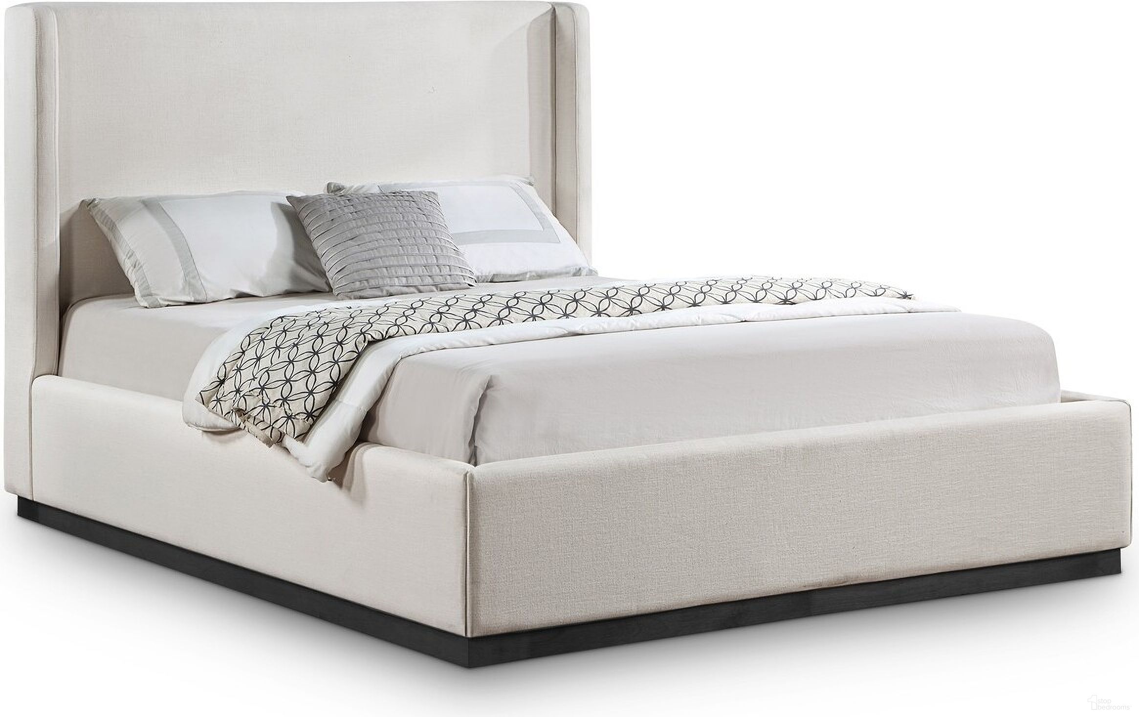Flynn Textured Fabric King Bed In Beige Linen