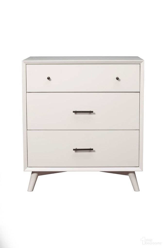 The appearance of Flynn 3 Drawer Small Chest In White designed by Alpine in the transitional interior design. This white piece of furniture was selected by 1StopBedrooms from Flynn Collection to add a touch of cosiness and style into your home. Sku: 966-W-04. Material: Mahogany.
