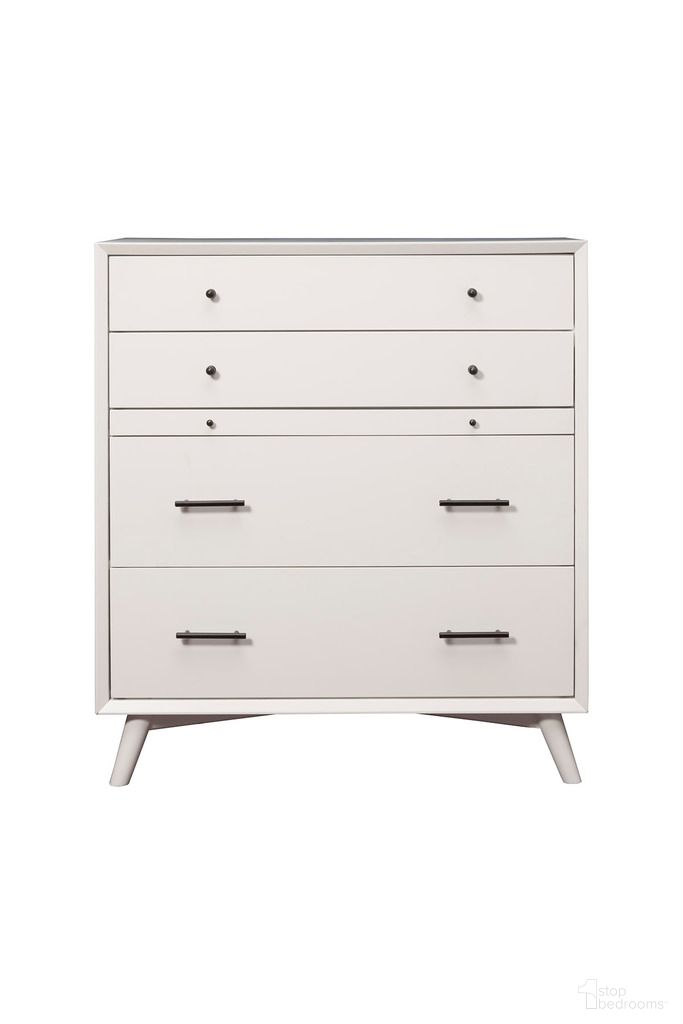 The appearance of Flynn 4 Drawer Multifunction Chest with Pull Out Tray In White designed by Alpine in the transitional interior design. This white piece of furniture was selected by 1StopBedrooms from Flynn Collection to add a touch of cosiness and style into your home. Sku: 966-W-05. Material: Mahogany.