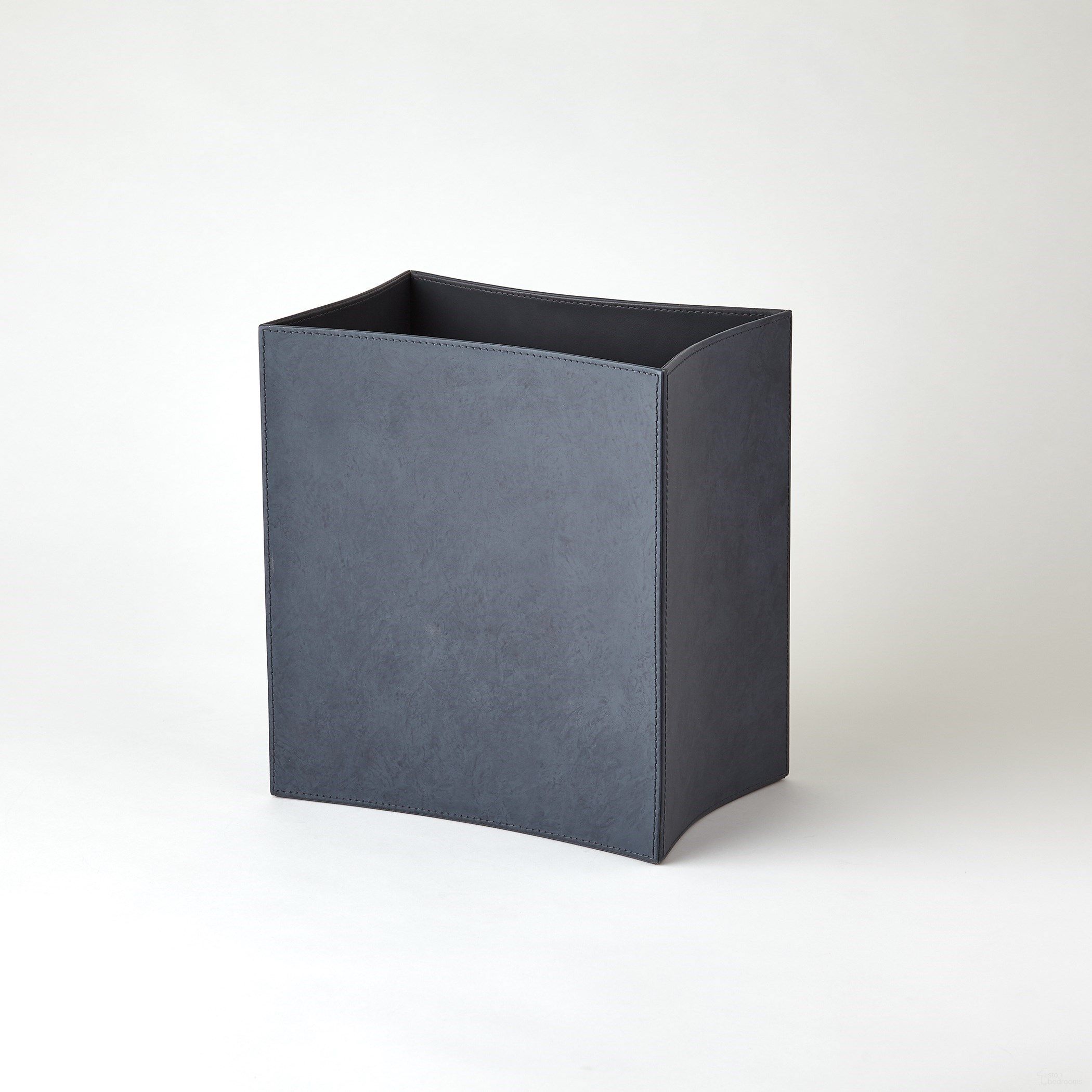 Folded Leather Wastebasket In Blue Wash