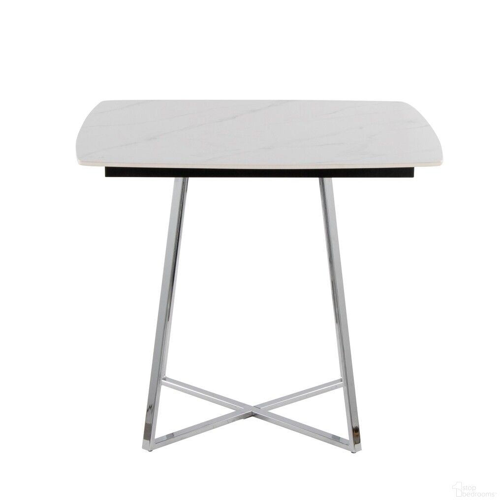 The appearance of Folia Dinette Table with Marble Effect Ceramic Table Top In White and Chrome designed by Lumisource in the modern / contemporary interior design. This white and chrome piece of furniture  was selected by 1StopBedrooms from Folia Collection to add a touch of cosiness and style into your home. Sku: DT-COSMO-FOLIASQ CHRWMB. Table Base Style: Trestle. Table Top Shape: Square. Material: Marble. Size: 36" x 36".
