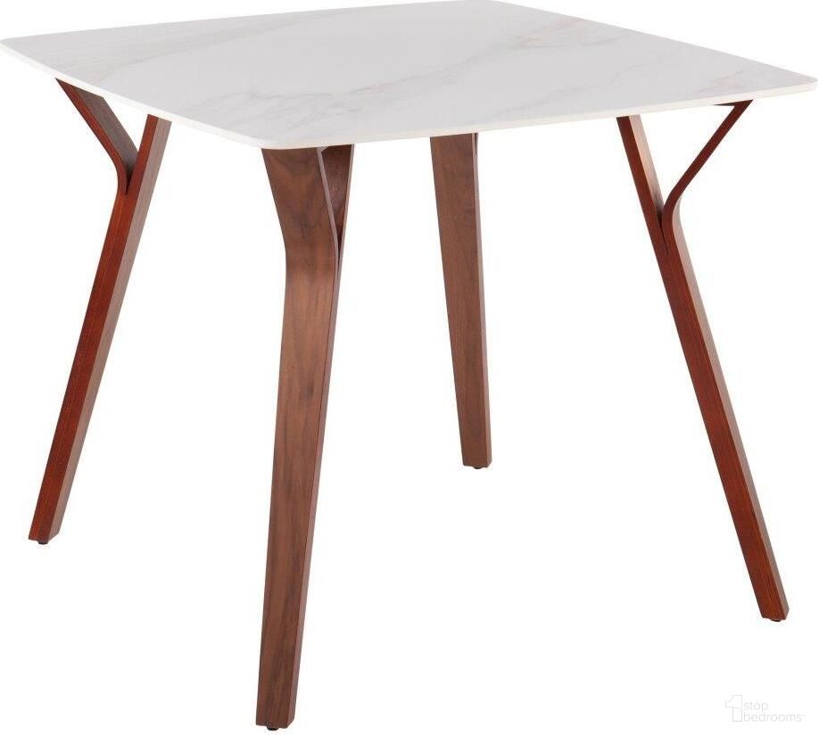 The appearance of Folia Mid-Century Modern Dinette Table In Walnut Wood And White Textured Marble designed by Lumisource in the transitional interior design. This walnut and white piece of furniture was selected by 1StopBedrooms from Folia Collection to add a touch of cosiness and style into your home. Sku: DT-FOLIA WLWMB. Table Top Shape: Square. Material: Marble. Size: 38".