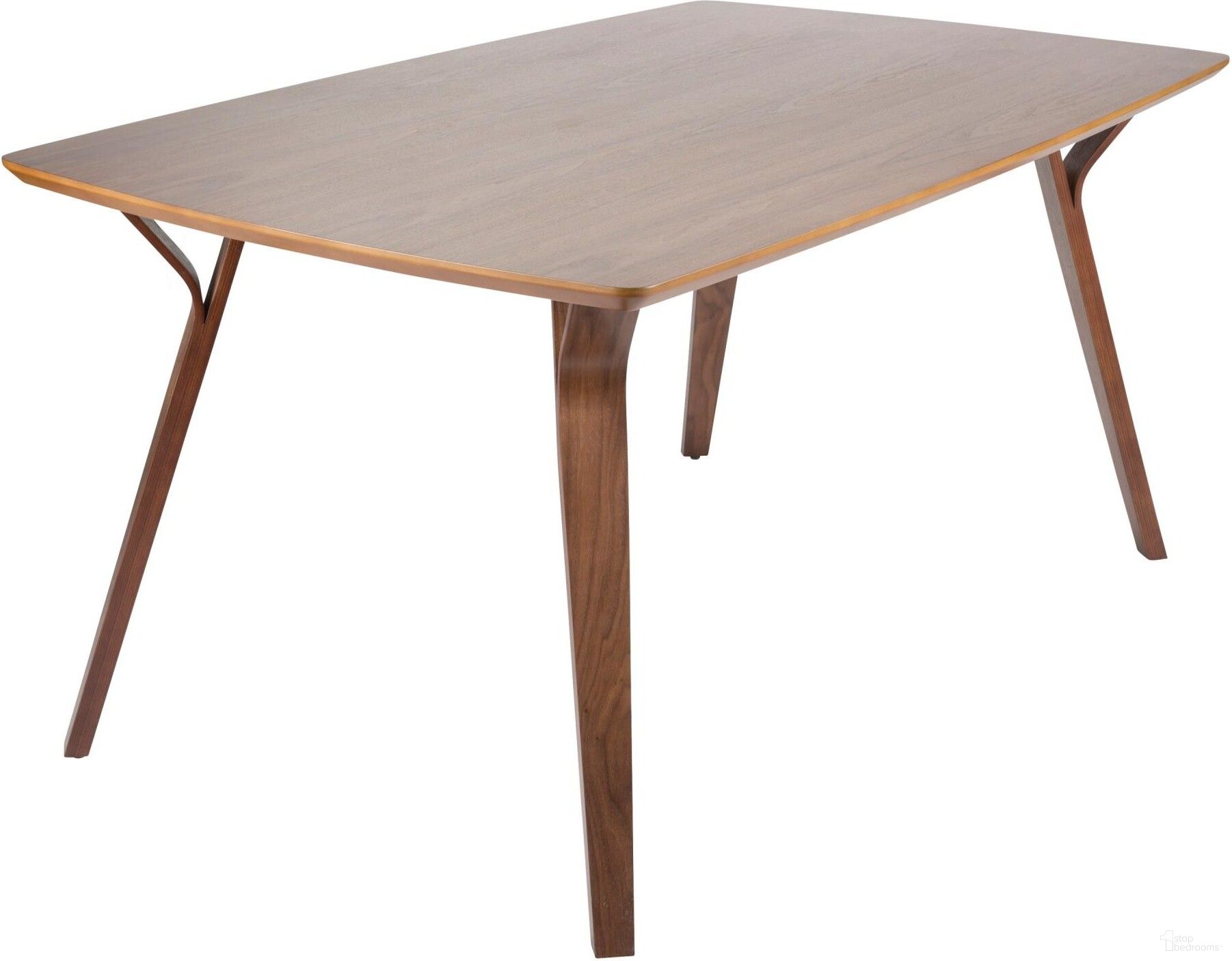 The appearance of Folia Mid-Century Modern Dining Table In Walnut Wood designed by Lumisource in the transitional interior design. This walnut piece of furniture  was selected by 1StopBedrooms from Folia Collection to add a touch of cosiness and style into your home. Sku: DT-FOLIA6338 WL. Table Base Style: Legs. Material: Wood. Table Top Shape: Rectangular. Size: 63" x 38".