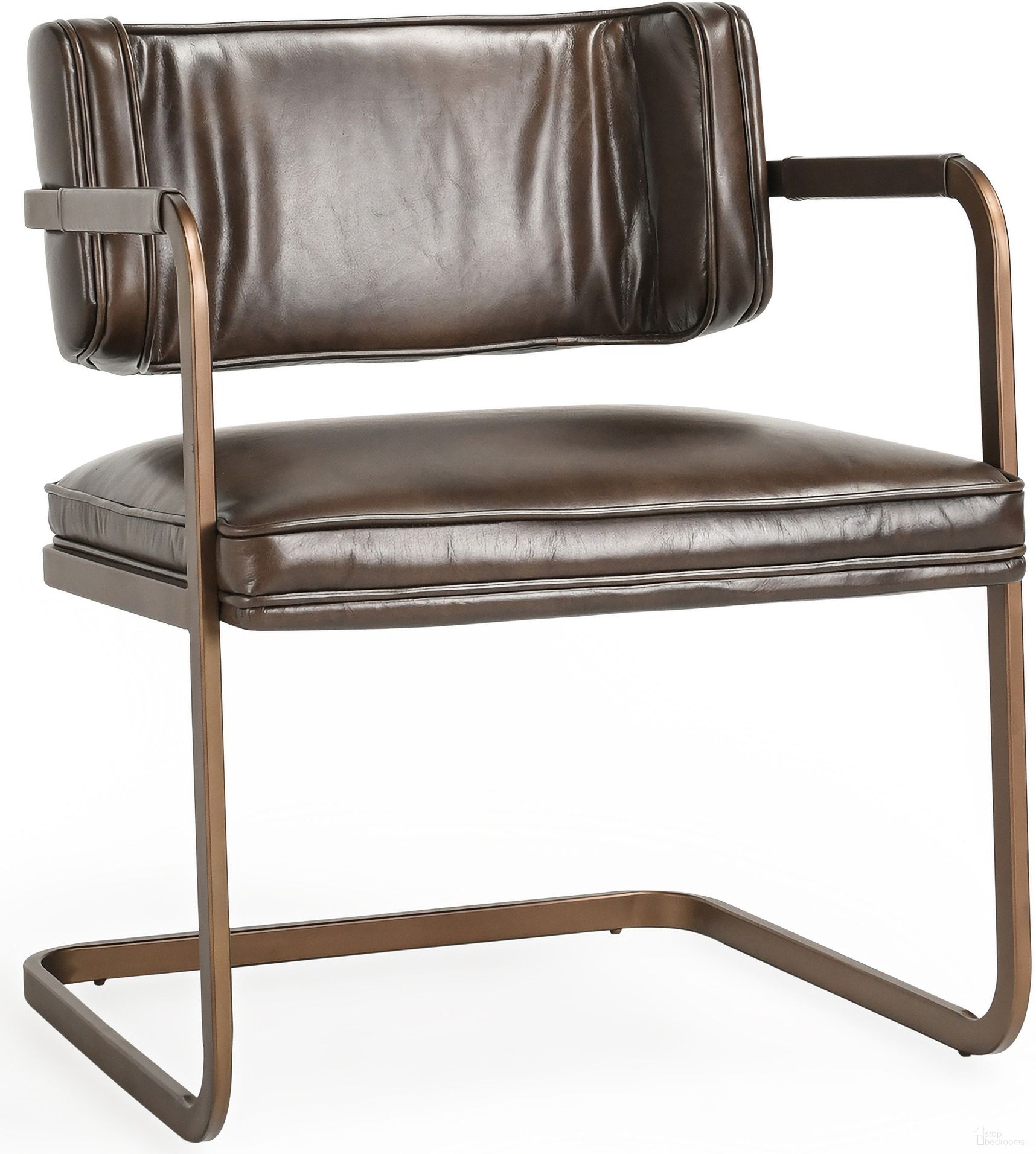 The appearance of Fonda Dining Chair In Brown designed by Classic Home in the transitional interior design. This brown piece of furniture was selected by 1StopBedrooms from Fonda Collection to add a touch of cosiness and style into your home. Sku: 53004672. Material: Top Grain Leather. Chair Type: Arm Chair.