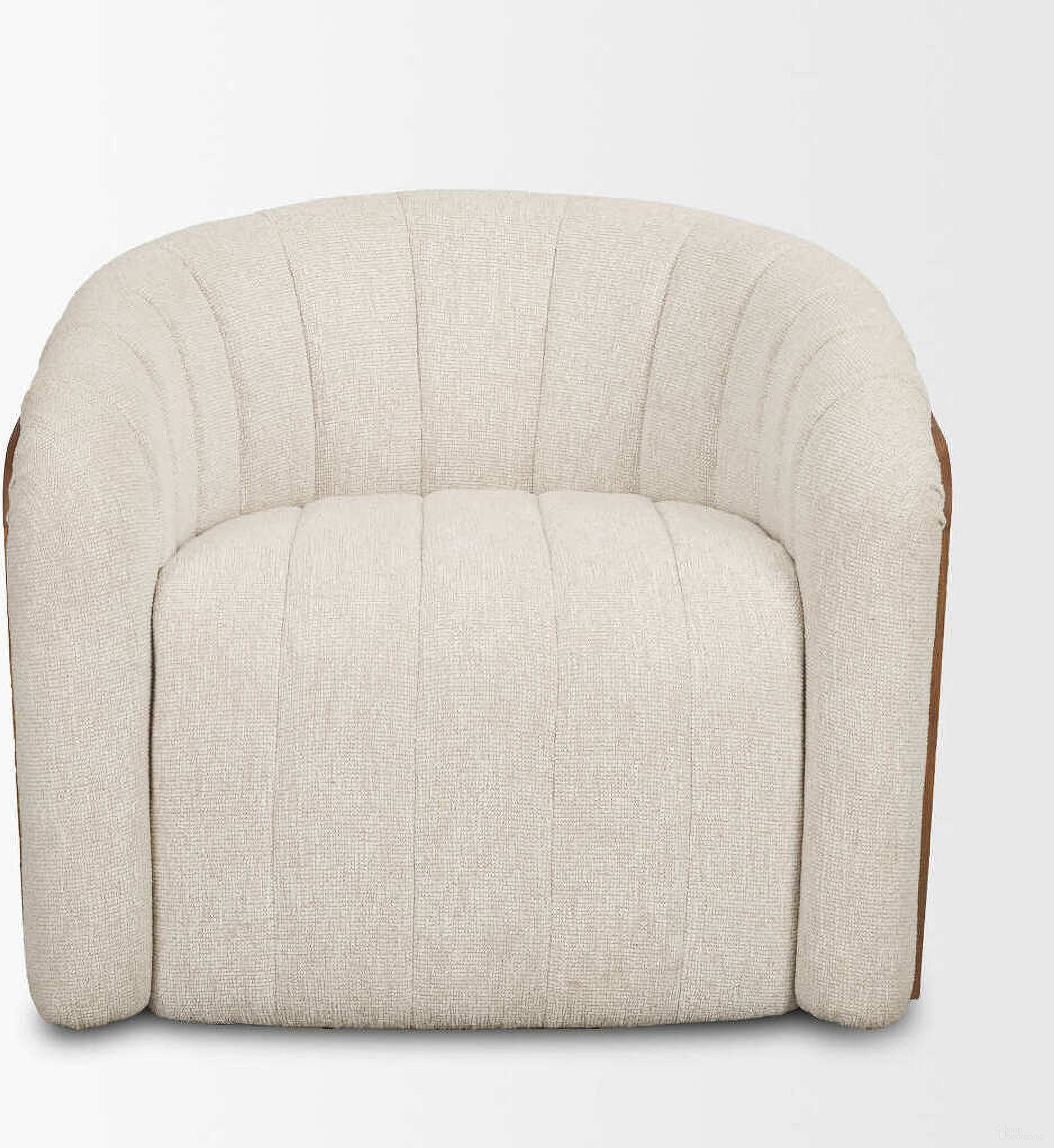 The appearance of Fonda Fabric with Jute Swivel Accent Chair In Cream and Natural designed by Mercana in the modern / contemporary interior design. This natural/cream piece of furniture  was selected by 1StopBedrooms from Fonda Collection to add a touch of cosiness and style into your home. Sku: 71202-AB. Material: Fabric.