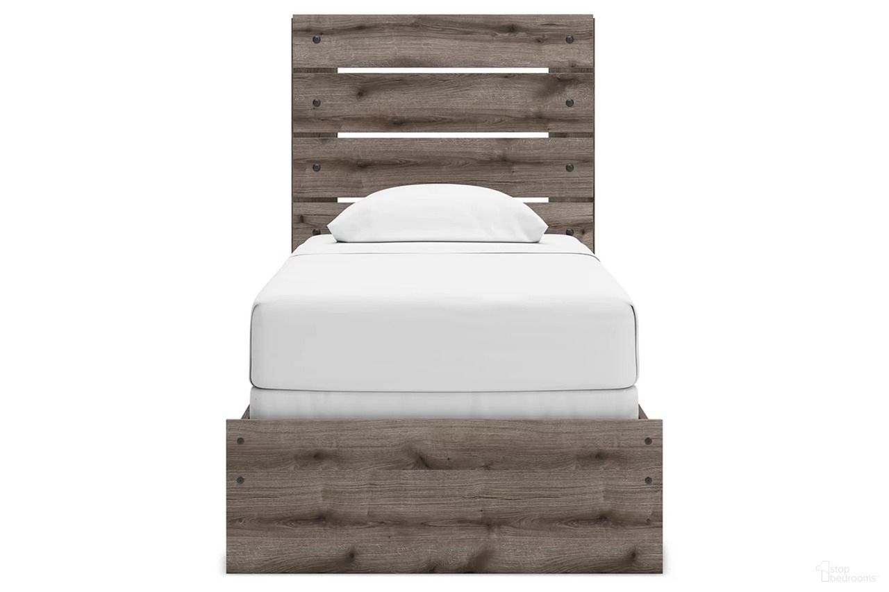 The appearance of Fondenlane Twin Panel Bed In Brown Gray designed by Signature Design by Ashley in the transitional interior design. This brown gray piece of furniture  was selected by 1StopBedrooms from Fondenlane Collection to add a touch of cosiness and style into your home. Sku: NCB2405-53;NCB2405-83. Bed Type: Panel Bed. Material: Wood. Bed Size: Twin.