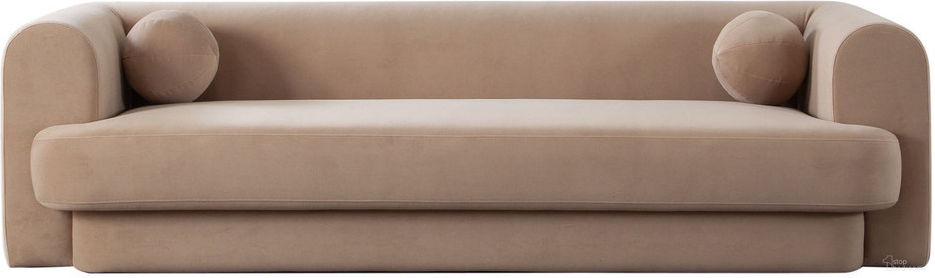 The appearance of Form Sofa In Camel Performance Velvet With 2 Accent Pillow Balls designed by Diamond Sofa in the modern / contemporary interior design. This camel piece of furniture was selected by 1StopBedrooms from Form Collection to add a touch of cosiness and style into your home. Sku: FORMSOCA. Material: Velvet.