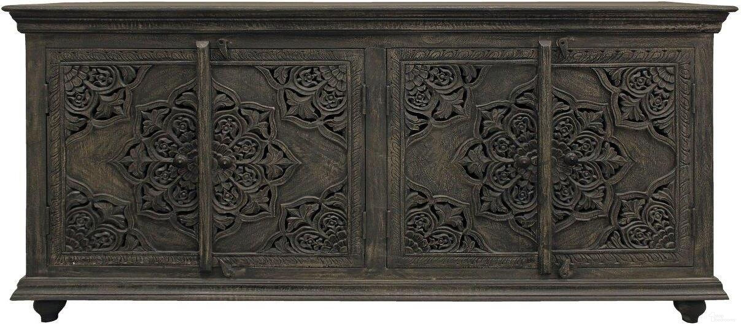 The appearance of Carter Eagle 4 Door Sideboard In Gray designed by Moti in the transitional interior design. This gray piece of furniture  was selected by 1StopBedrooms from Carter Collection to add a touch of cosiness and style into your home. Sku: 43009021. Material: Wood.