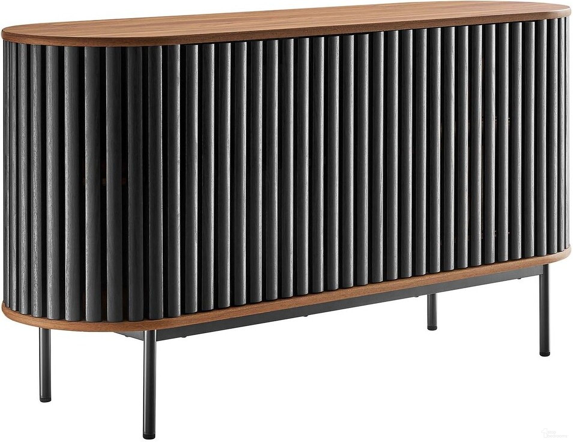 The appearance of Fortitude 59 Inch Oval Sideboard In Walnut Black designed by Modway in the modern / contemporary interior design. This walnut black piece of furniture was selected by 1StopBedrooms from Fortitude Collection to add a touch of cosiness and style into your home. Sku: EEI-6590-WAL-BLK-1;EEI-6590-WAL-BLK-2. Material: MDF.