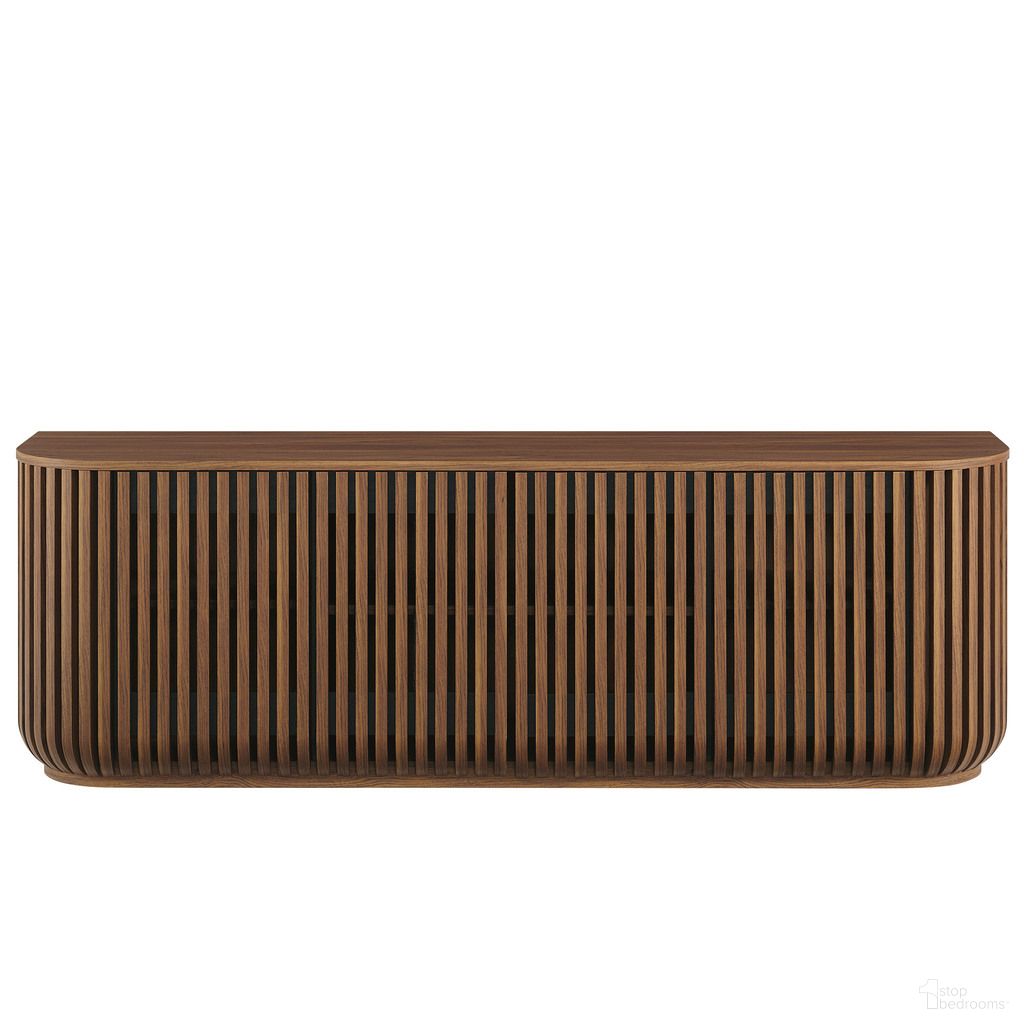 The appearance of Fortitude 75 Inch Curved Sideboard Storage Cabinet In Walnut designed by Modway in the modern / contemporary interior design. This walnut piece of furniture was selected by 1StopBedrooms from Fortitude Collection to add a touch of cosiness and style into your home. Sku: EEI-7359-WAL-1;EEI-7359-WAL-2. Material: MDF.
