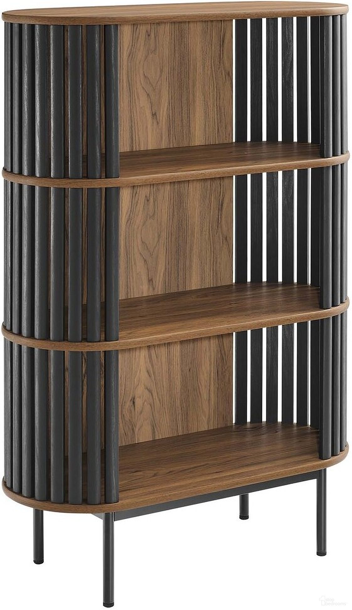 The appearance of Fortitude Three Tier Display Cabinet In Walnut Black designed by Modway in the modern / contemporary interior design. This walnut black piece of furniture was selected by 1StopBedrooms from Fortitude Collection to add a touch of cosiness and style into your home. Sku: EEI-6524-WAL-BLK. Material: MDF.