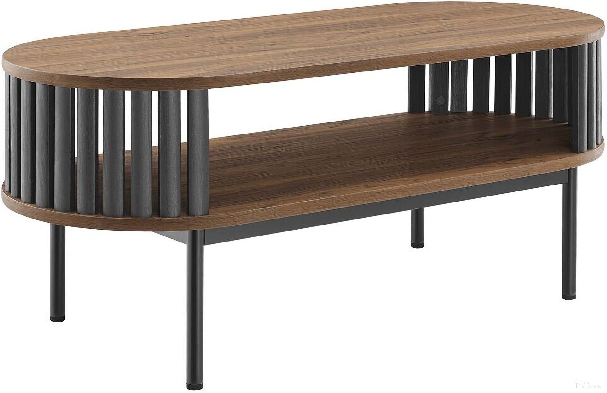 The appearance of Fortitude Wood Coffee Table In Walnut Black designed by Modway in the modern / contemporary interior design. This walnut black piece of furniture  was selected by 1StopBedrooms from Fortitude Collection to add a touch of cosiness and style into your home. Sku: EEI-6525-WAL-BLK. Material: Metal.
