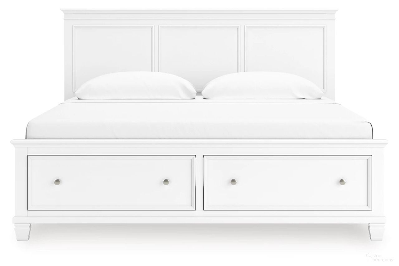 The appearance of Fortman King Panel Storage Bed In White designed by Signature Design by Ashley in the transitional interior design. This white piece of furniture was selected by 1StopBedrooms from Fortman Collection to add a touch of cosiness and style into your home. Sku: B680-56S;B680-58;B680-99. Bed Type: Storage Bed. Bed Size: King.