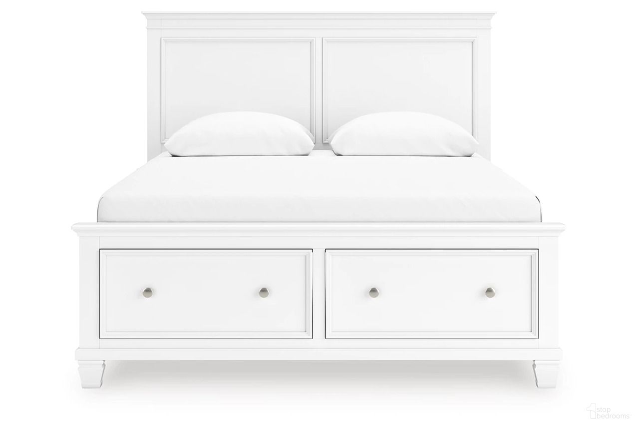 The appearance of Fortman Queen Panel Storage Bed In White designed by Signature Design by Ashley in the transitional interior design. This white piece of furniture was selected by 1StopBedrooms from Fortman Collection to add a touch of cosiness and style into your home. Sku: B680-54S;B680-57;B680-99. Bed Type: Storage Bed. Bed Size: Queen.