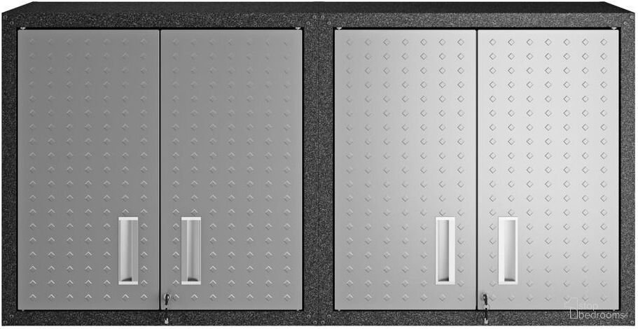 Fortress 30 Inch Floating Textured Metal Garage Cabinet With Adjustable Shelves In Grey - Set of 2