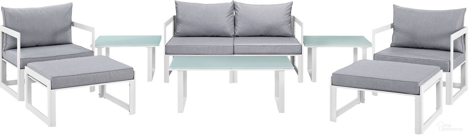 The appearance of Fortuna White and Gray 9 Piece Outdoor Patio Sectional Sofa Set EEI-1719-WHI-GRY-SET designed by Modway in the modern / contemporary interior design. This white and gray piece of furniture was selected by 1StopBedrooms from Fortuna Collection to add a touch of cosiness and style into your home. Sku: EEI-1515-WHI-TABLE;EEI-1516-WHI-TABLE;EEI-1517-WHI-GRY;EEI-1518-WHI-GRY;EEI-1521-WHI-GRY;EEI-1515-WHI-TABLE;EEI-1517-WHI-GRY;EEI-1518-WHI-GRY;EEI-1521-WHI-GRY. Material: Fabric.