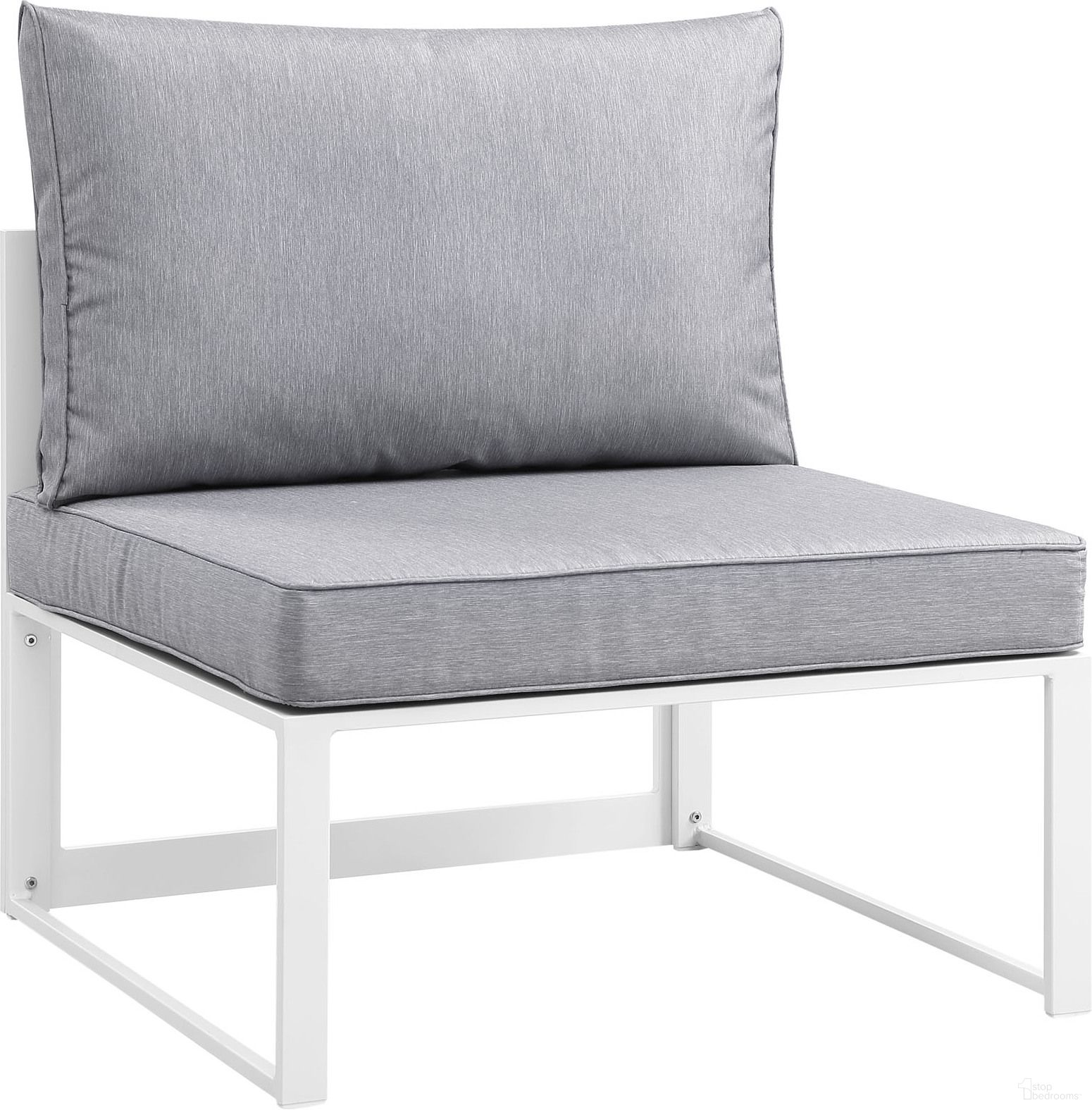 The appearance of Fortuna White and Gray Armless Outdoor Patio Sofa EEI-1520-WHI-GRY designed by Modway in the modern / contemporary interior design. This white and gray piece of furniture  was selected by 1StopBedrooms from Fortuna Collection to add a touch of cosiness and style into your home. Sku: EEI-1520-WHI-GRY. Material: Aluminum.