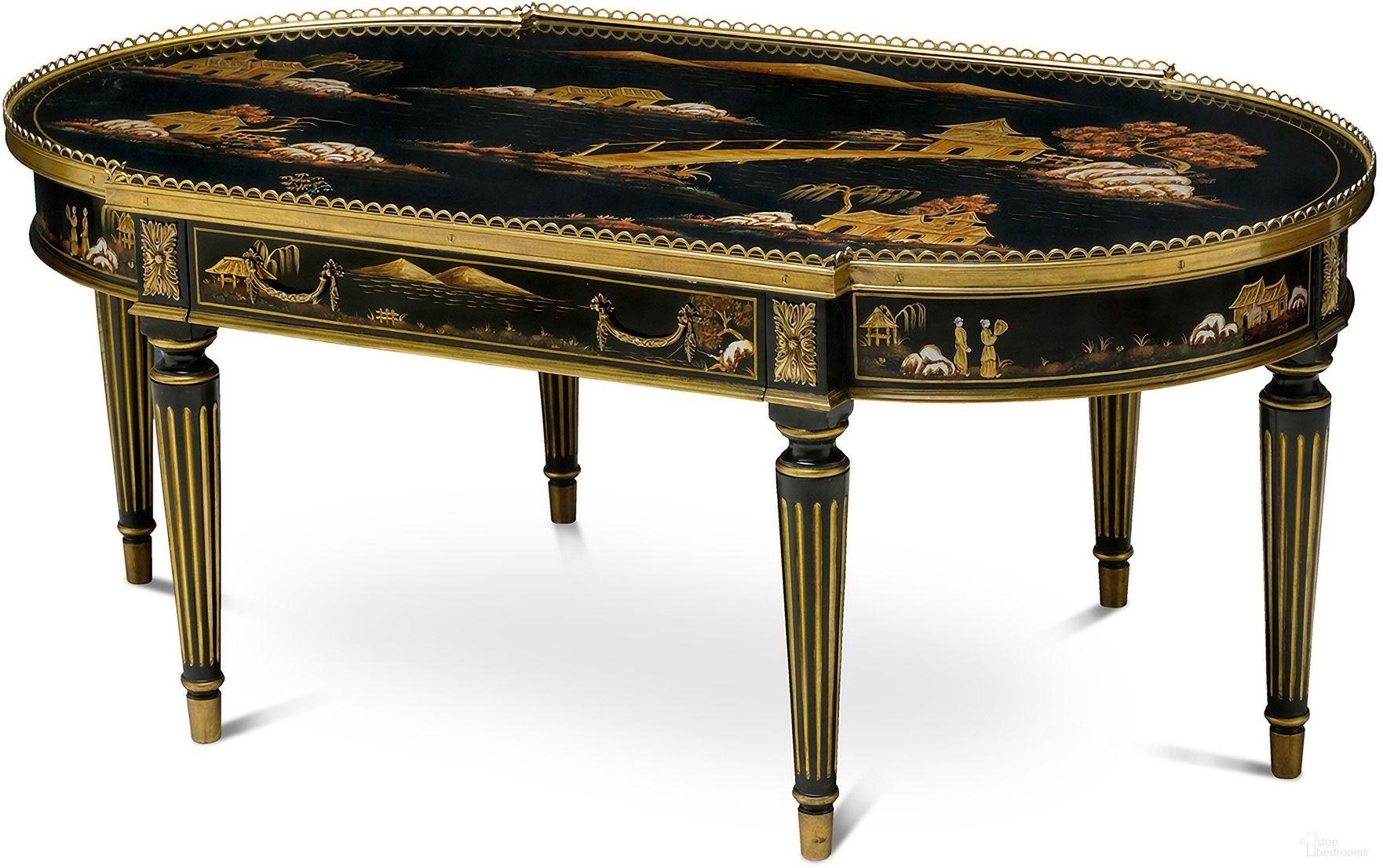 The appearance of Fortune Cocktail Table In Brass and Black designed by Maitland-Smith in the modern / contemporary interior design. This brass and black piece of furniture  was selected by 1StopBedrooms from Maitland Smith Collection to add a touch of cosiness and style into your home. Sku: 89-0613. Material: Wood.