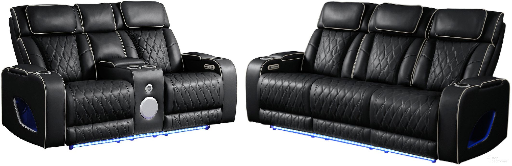 The appearance of Fortuner Power Reclining Living Room Set In Black designed by Galaxy Home Furnishings in the modern / contemporary interior design. This black piece of furniture  was selected by 1StopBedrooms from Fortuner Collection to add a touch of cosiness and style into your home. Sku: 601955556682;601955556712. Material: Faux Leather.