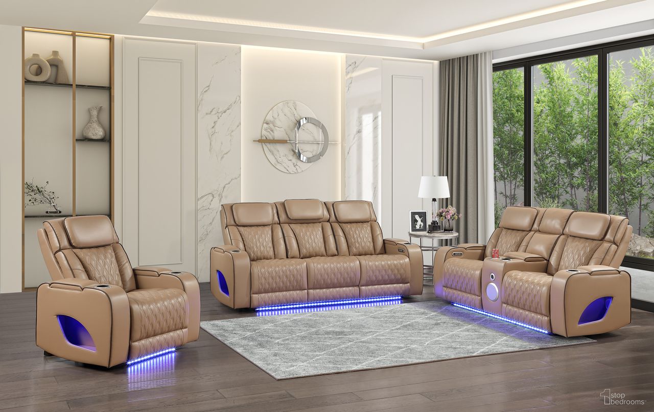 Fortuner Power Reclining Living Room Set In Caramel