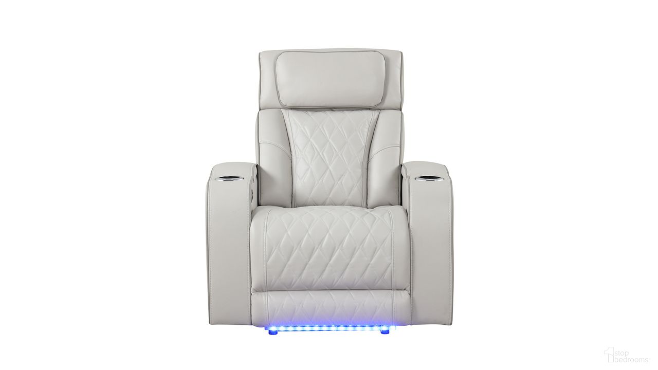 The appearance of Fortuner Power Reclining Recliner In Ice designed by Galaxy Home Furnishings in the modern / contemporary interior design. This ice piece of furniture  was selected by 1StopBedrooms from Fortuner Collection to add a touch of cosiness and style into your home. Sku: 601955556767. Material: Faux Leather.