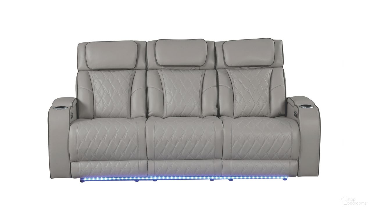 The appearance of Fortuner Power Reclining Sofa In Gray designed by Galaxy Home Furnishings in the modern / contemporary interior design. This gray piece of furniture was selected by 1StopBedrooms from Fortuner Collection to add a touch of cosiness and style into your home. Sku: 601955556699. Material: Faux Leather.