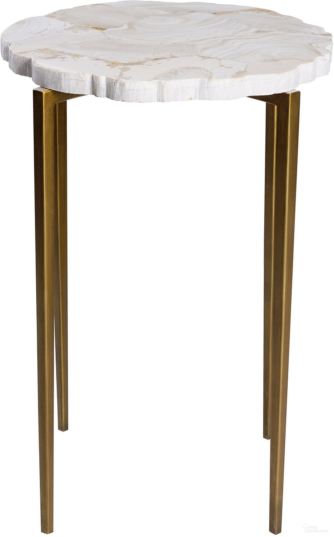 The appearance of Fossil Top Accent Table In Antique Gold and Off White designed by Maitland-Smith in the bohemian interior design. This antique gold and off white piece of furniture  was selected by 1StopBedrooms from Maitland Smith Collection to add a touch of cosiness and style into your home. Sku: 89-0410. Material: Stone.