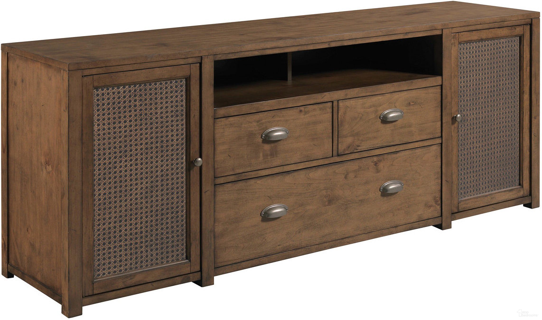 The appearance of Foster Entertainment Console In Hazel designed by Hammary in the transitional interior design. This hazel piece of furniture  was selected by 1StopBedrooms from Foster Collection to add a touch of cosiness and style into your home. Sku: 207-585. Material: Wood.