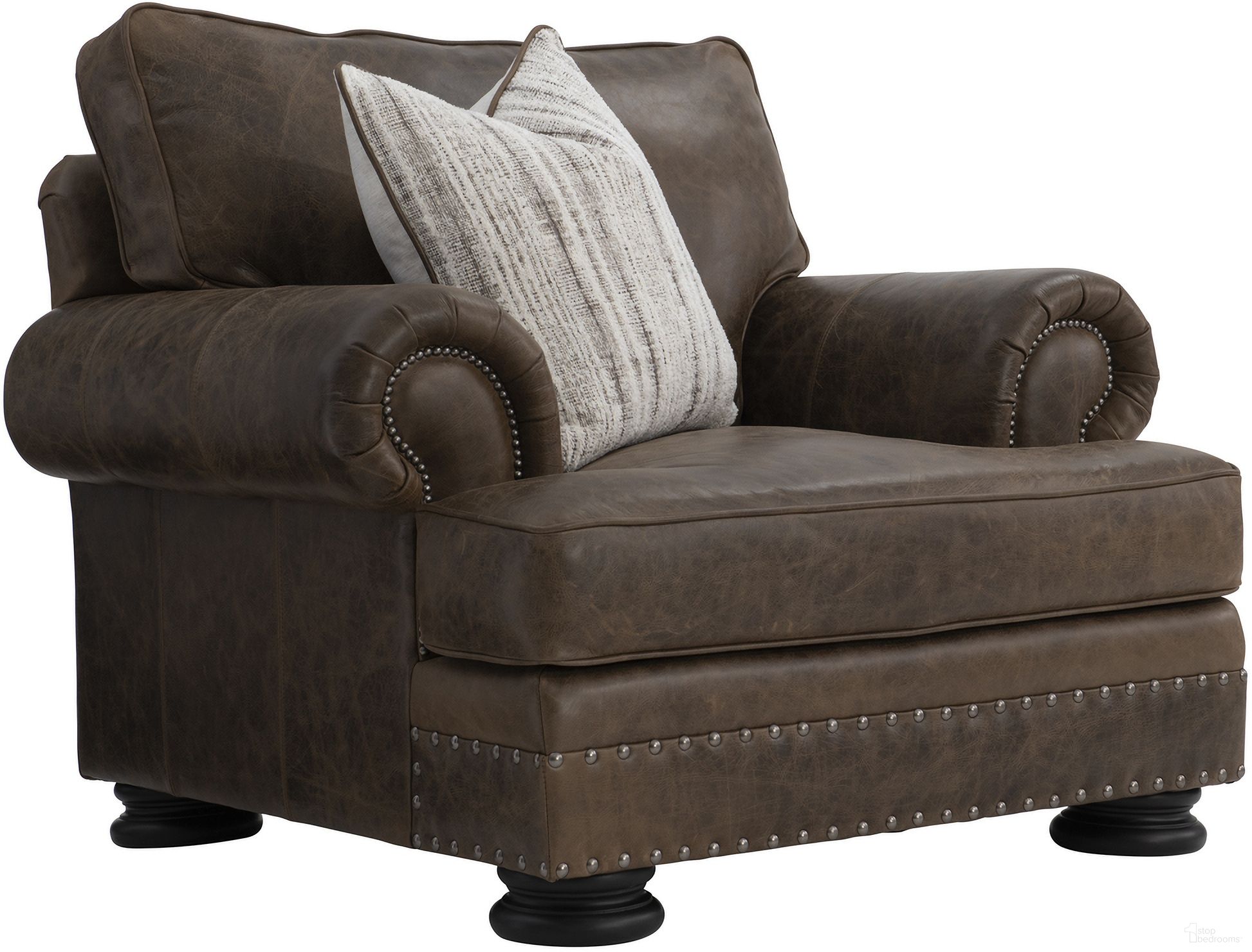 The appearance of Foster Leather Chair designed by Bernhardt in the traditional interior design. This mocha leather piece of furniture was selected by 1StopBedrooms from Foster Collection to add a touch of cosiness and style into your home. Sku: 5372LMO. Material: Leather. Upholstery Material: Leather.