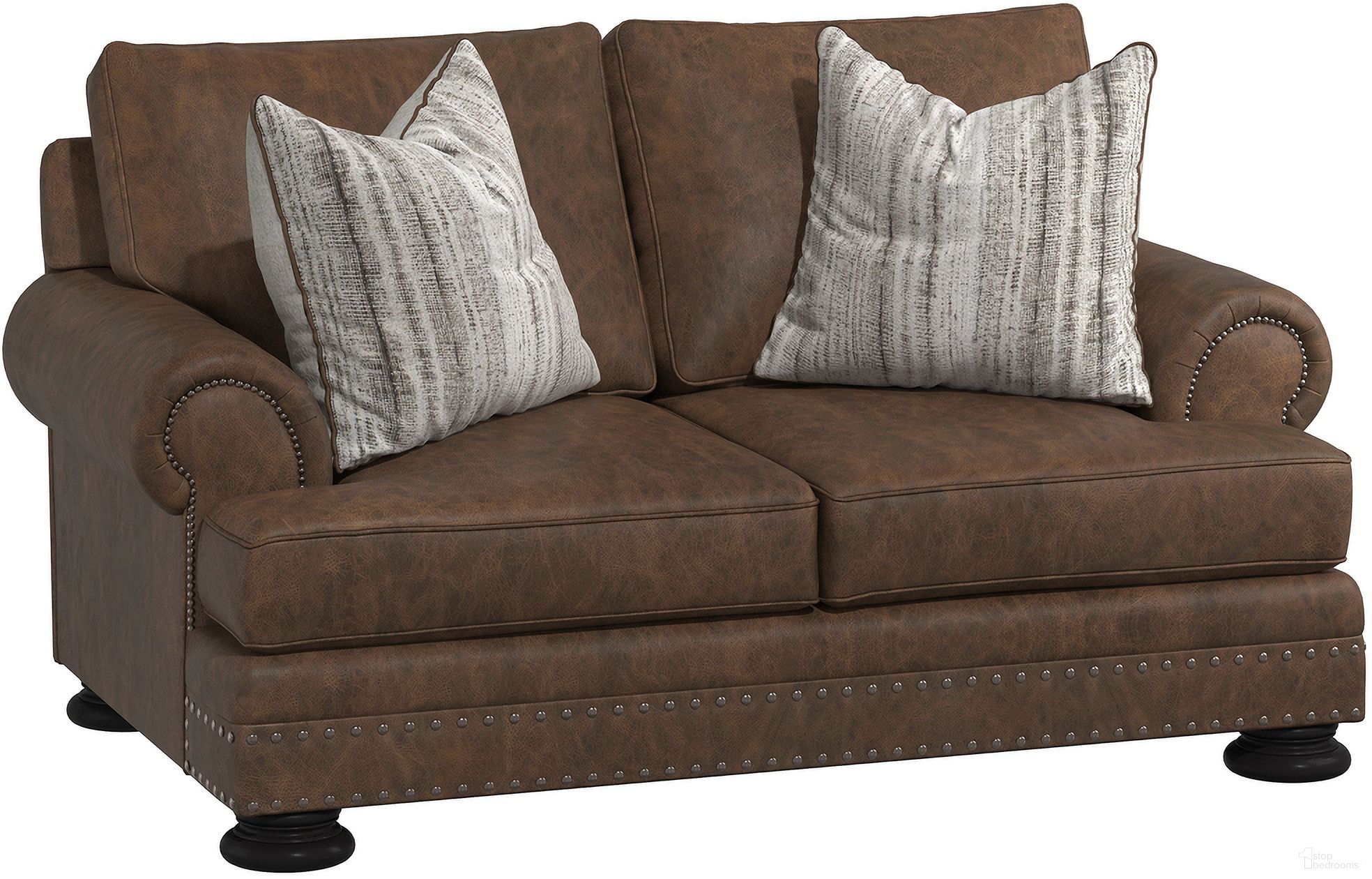 The appearance of Foster Leather Loveseat designed by Bernhardt in the traditional interior design. This brown leather piece of furniture  was selected by 1StopBedrooms from Foster Collection to add a touch of cosiness and style into your home. Sku: 5375LMO. Material: Leather. Upholstery Material: Leather.