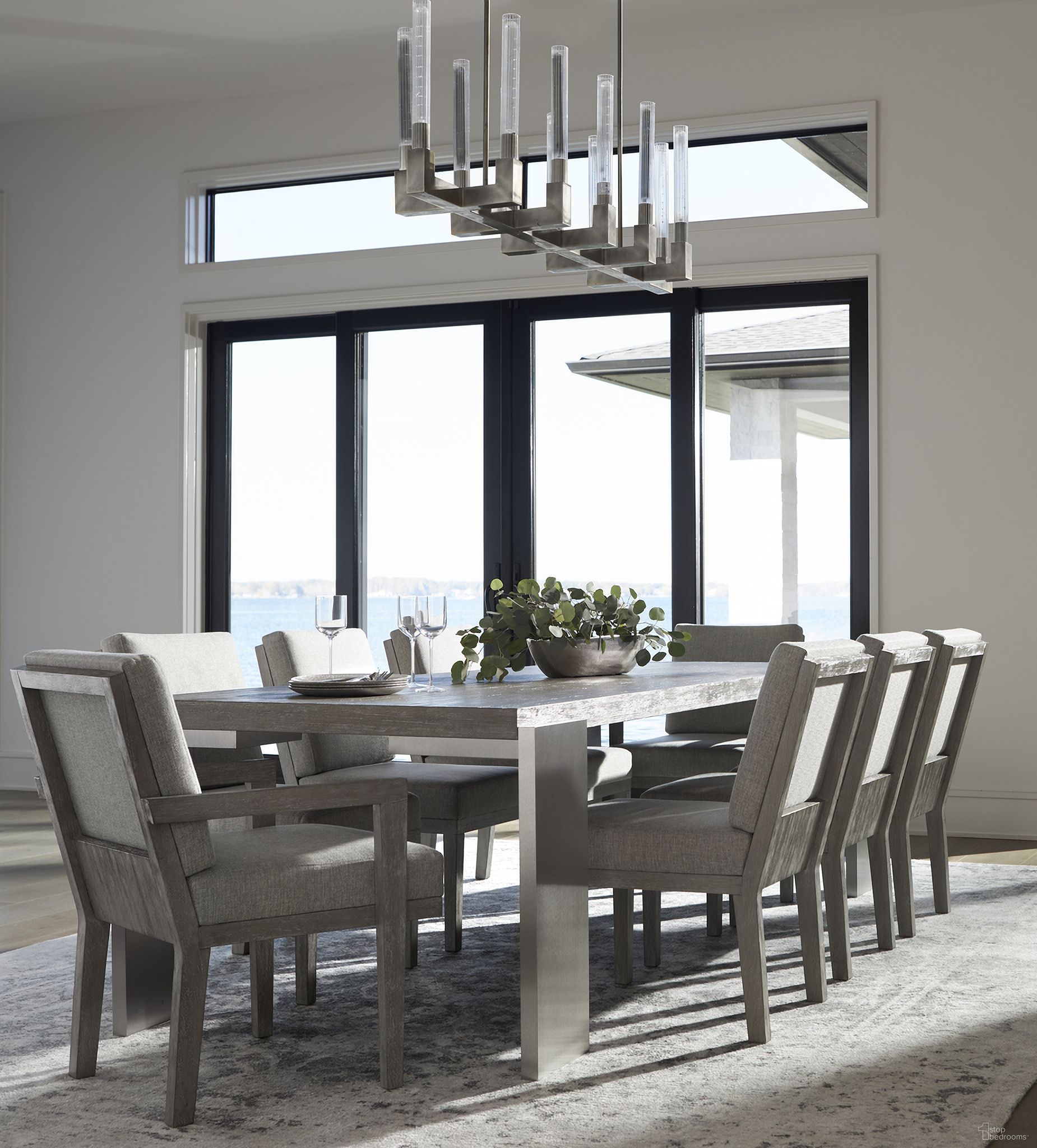 The appearance of Foundations 102" Dining Room Set designed by Bernhardt in the modern / contemporary interior design. This light shale piece of furniture  was selected by 1StopBedrooms from Foundations Collection to add a touch of cosiness and style into your home. Sku: 306224;306547. Table Base Style: Legs. Material: Wood. Table Top Shape: Rectangular. Size: 42" x 102".