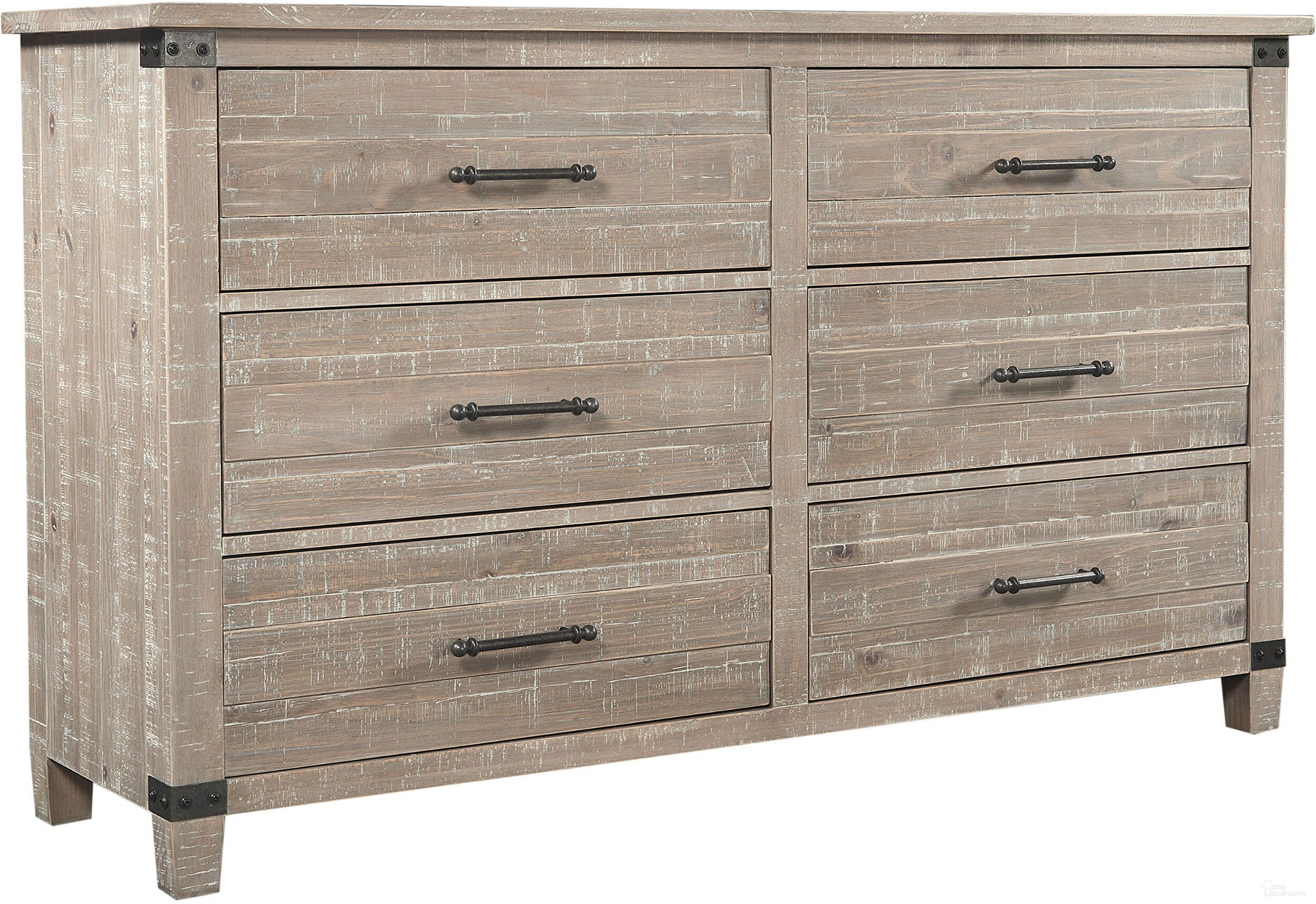The appearance of Foundry Dresser In Weathered Stone designed by Aspenhome in the country / farmhouse interior design. This weathered stone piece of furniture was selected by 1StopBedrooms from Foundry Collection to add a touch of cosiness and style into your home. Sku: I349-453-WST. Material: Wood.