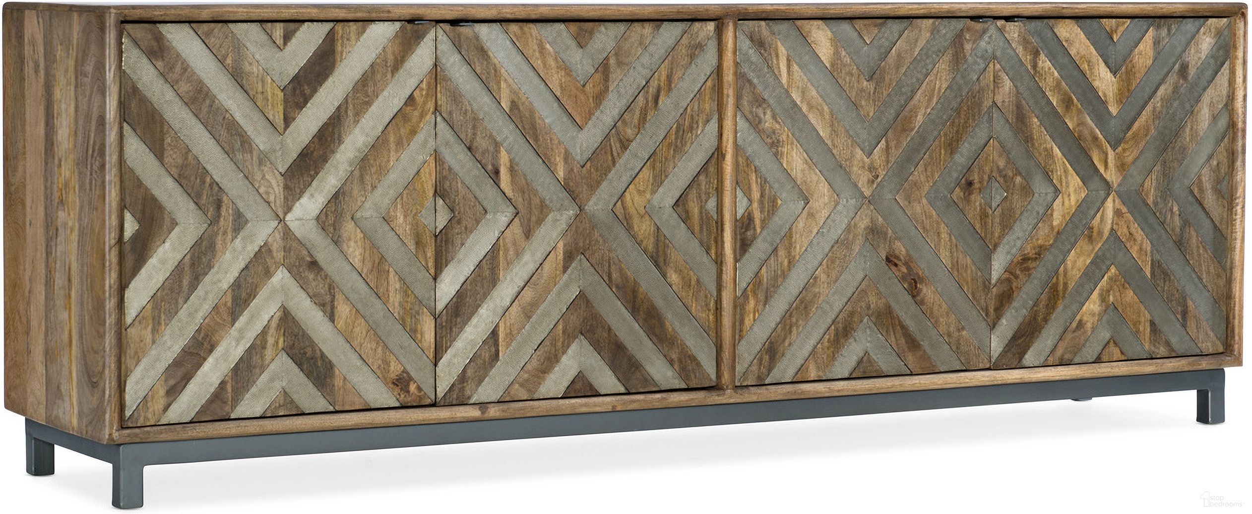 The appearance of Commerce and Market Four-Door Entertainment Console designed by Hooker in the transitional interior design. This medium wood piece of furniture was selected by 1StopBedrooms from Commerce and Market Collection to add a touch of cosiness and style into your home. Sku: 5649-55486-MWD. Material: Mango Wood.