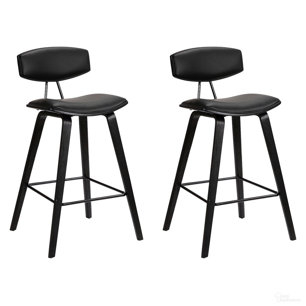 The appearance of Fox 25.5 Inch Counter Height Bar Stool Set of 2 In Black designed by Armen Living in the transitional interior design. This black piece of furniture was selected by 1StopBedrooms from Fox Collection to add a touch of cosiness and style into your home. Sku: LCFOBABLBL26;LCFOBABLBL26. Material: Faux Leather.