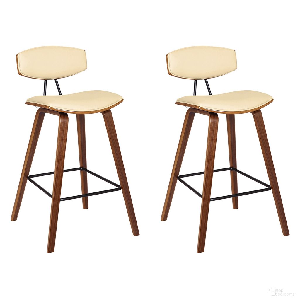 The appearance of Fox 25.5 Inch Counter Height Bar Stool Set of 2 In Cream and Walnut designed by Armen Living in the transitional interior design. This cream/walnut piece of furniture was selected by 1StopBedrooms from Fox Collection to add a touch of cosiness and style into your home. Sku: LCFOBAWACR26;LCFOBAWACR26. Material: Faux Leather.