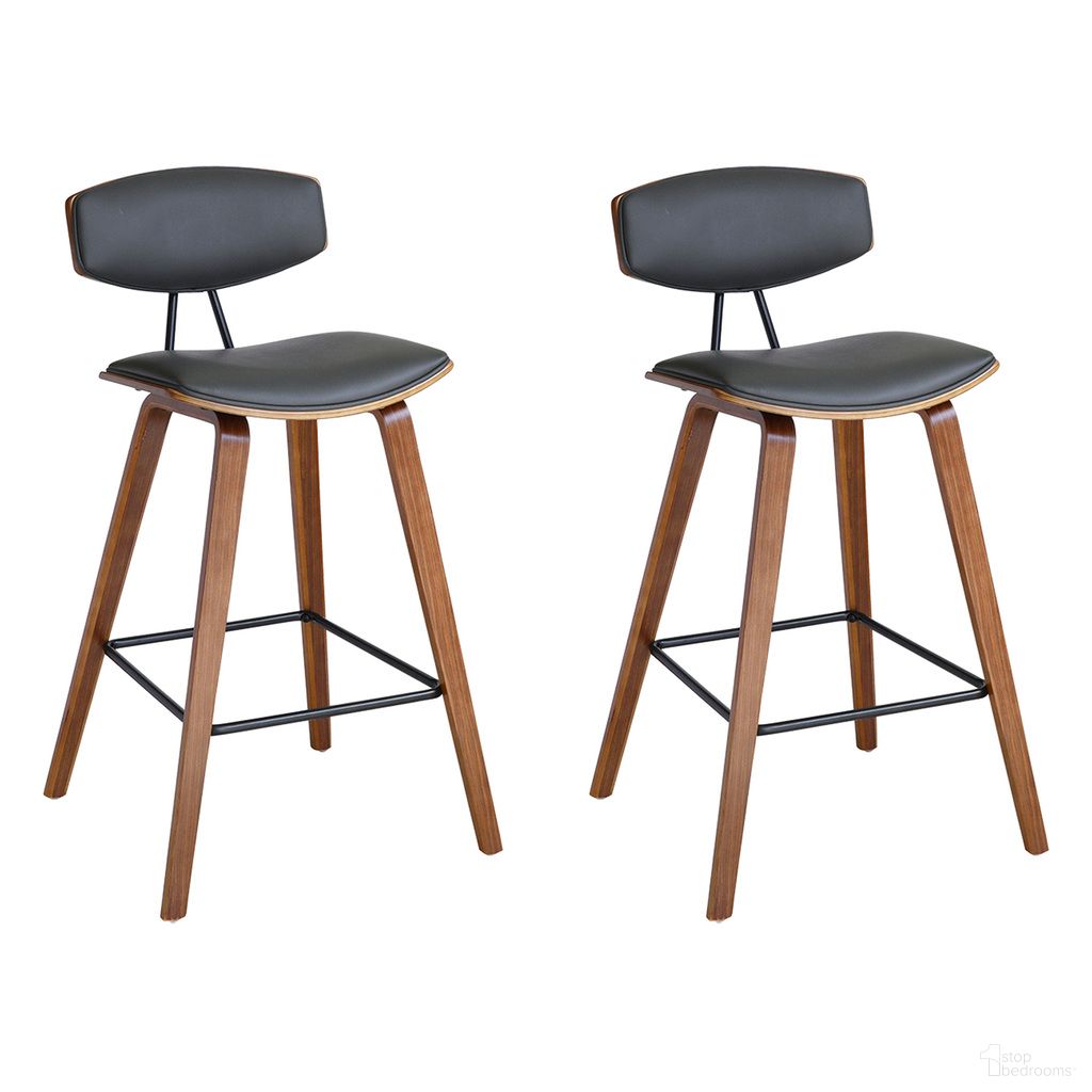 The appearance of Fox 25.5 Inch Counter Height Bar Stool Set of 2 In Gray and Walnut designed by Armen Living in the transitional interior design. This gray and walnut piece of furniture was selected by 1StopBedrooms from Fox Collection to add a touch of cosiness and style into your home. Sku: LCFOBAWAGR26;LCFOBAWAGR26. Material: Faux Leather.