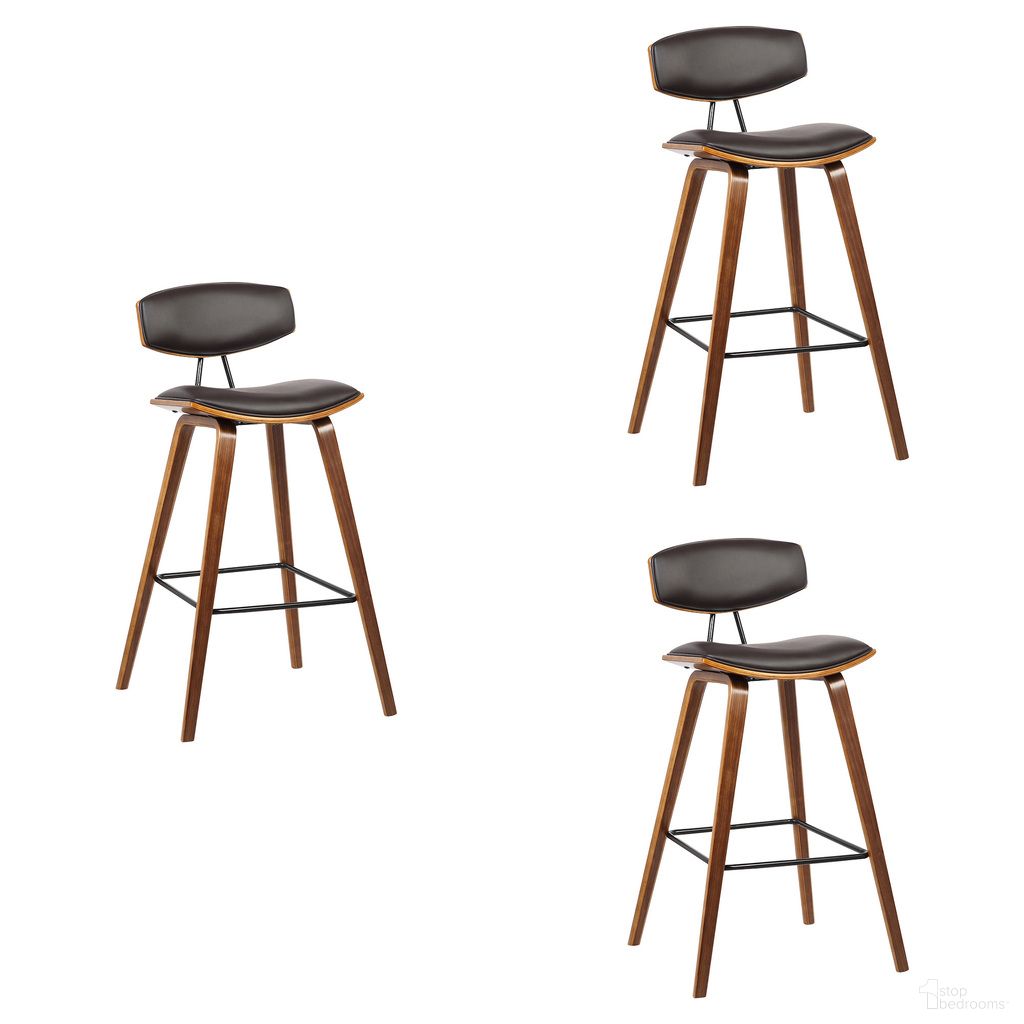 Fox 25.5 Inch Counter Height Bar Stool Set of 3 In Brown and Walnut