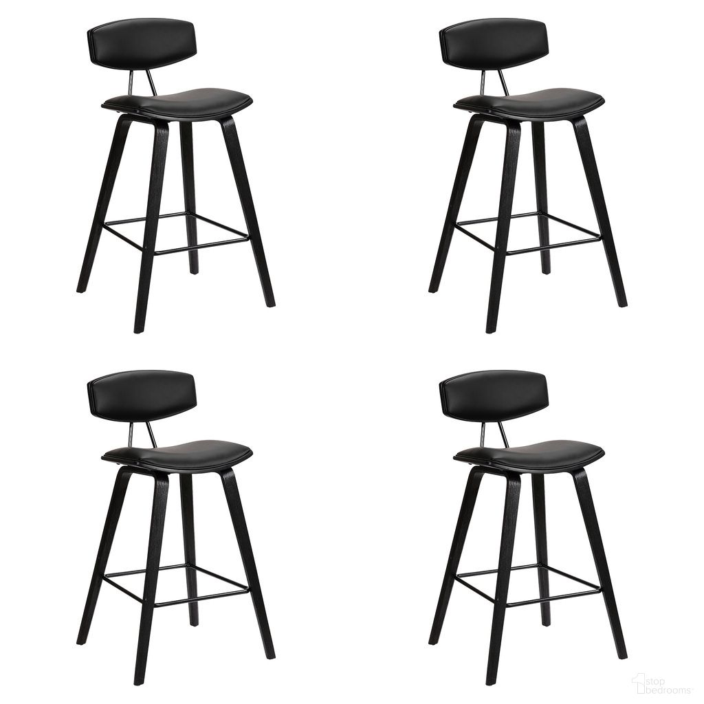 The appearance of Fox 25.5 Inch Counter Height Bar Stool Set of 4 In Black designed by Armen Living in the transitional interior design. This black piece of furniture was selected by 1StopBedrooms from Fox Collection to add a touch of cosiness and style into your home. Sku: LCFOBABLBL26;LCFOBABLBL26;LCFOBABLBL26;LCFOBABLBL26. Material: Faux Leather.