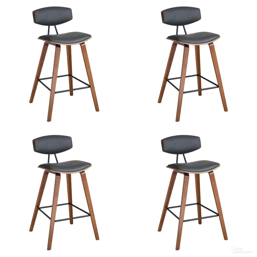The appearance of Fox 25.5 Inch Counter Height Bar Stool Set of 4 In Gray and Walnut designed by Armen Living in the transitional interior design. This gray and walnut piece of furniture was selected by 1StopBedrooms from Fox Collection to add a touch of cosiness and style into your home. Sku: LCFOBAWAGR26;LCFOBAWAGR26;LCFOBAWAGR26;LCFOBAWAGR26. Material: Faux Leather.
