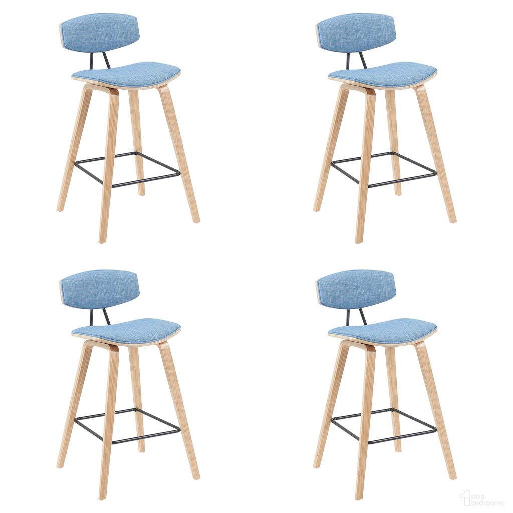 Fox Swivel Bar Height Stool Set of 4 In Light Blue and Patterned Oak