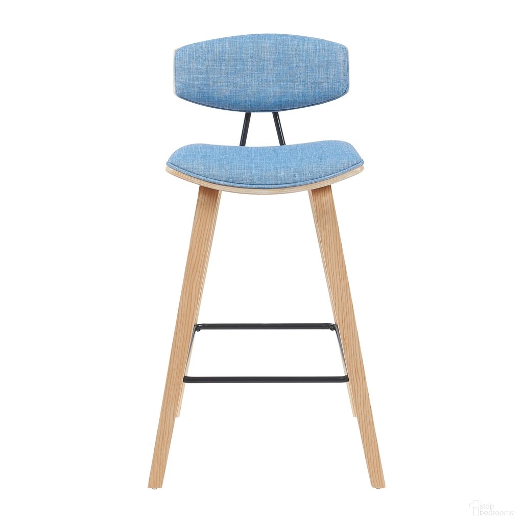The appearance of Fox Swivel Bar Height Stool with Upholstered Seat and Wood Frame In Light Blue and Oak designed by Armen Living in the modern / contemporary interior design. This light blue/oak piece of furniture was selected by 1StopBedrooms from Fox Collection to add a touch of cosiness and style into your home. Sku: LCFOBAPOLBLU30. Material: Polyester.