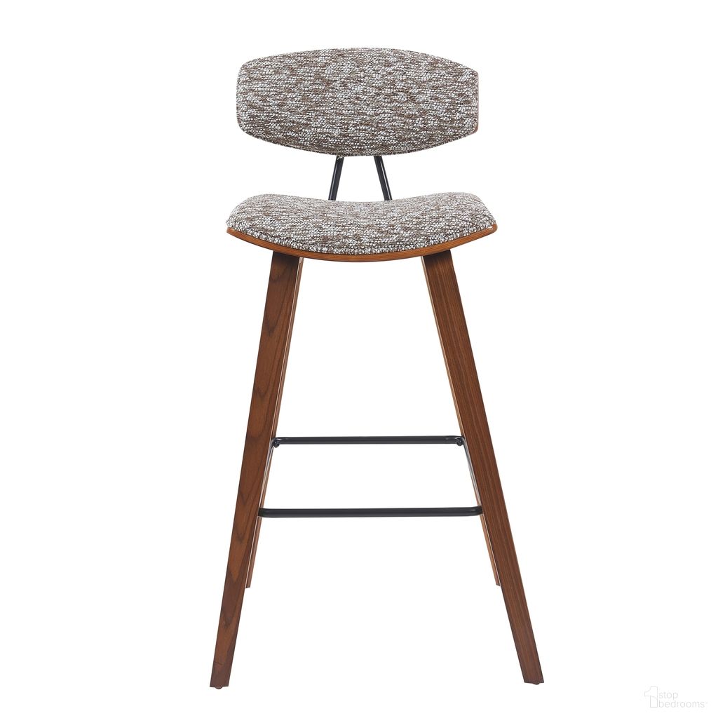 The appearance of Fox Swivel Bar Height Stool with Upholstered Seat and Wood Frame In Speckled Brown and Walnut designed by Armen Living in the modern / contemporary interior design. This speckled brown/walnut piece of furniture was selected by 1StopBedrooms from Fox Collection to add a touch of cosiness and style into your home. Sku: LCFOBAWASBR30. Material: Polyester.