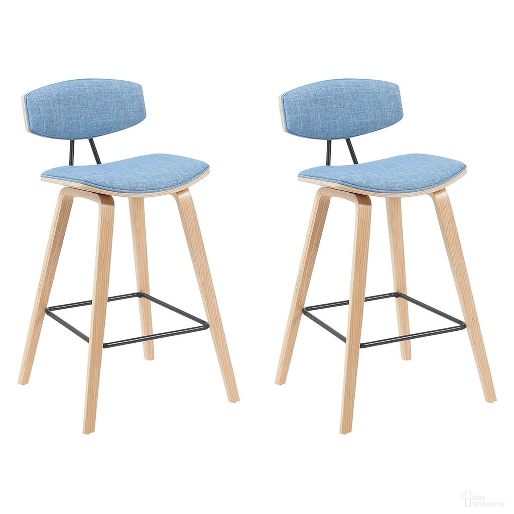 The appearance of Fox Swivel Counter Height Bar Stool Set of 2 In Light Blue and Patterned Oak designed by Armen Living in the modern / contemporary interior design. This light blue and patterned oak piece of furniture  was selected by 1StopBedrooms from Fox Collection to add a touch of cosiness and style into your home. Sku: LCFOBAPOLBLU26;LCFOBAPOLBLU26. Material: Metal.