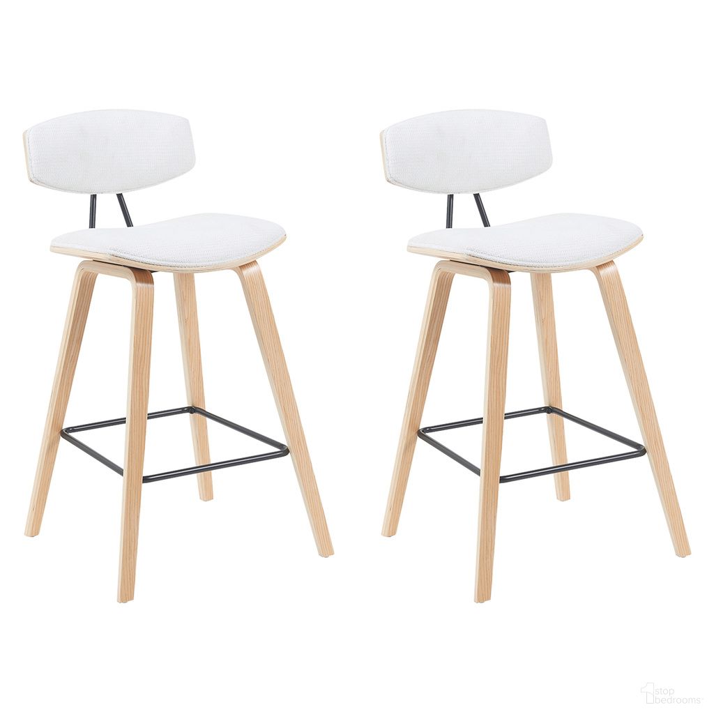 Fox Swivel Counter Height Bar Stool Set of 2 In White and Patterned Oak